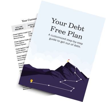 document with cover page reading 'your debt free plan' and another page with illegible text