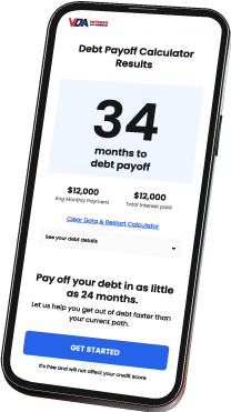 smart phone with screen displaying debt payoff calculator