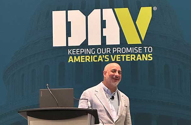 Angel Torres presenting at the DAV event Keeping our promise to America's Veterans