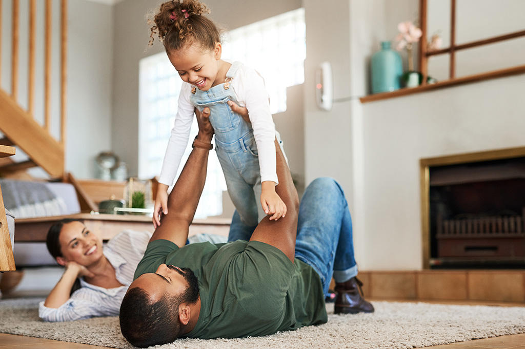 A veteran spends time at home with his family