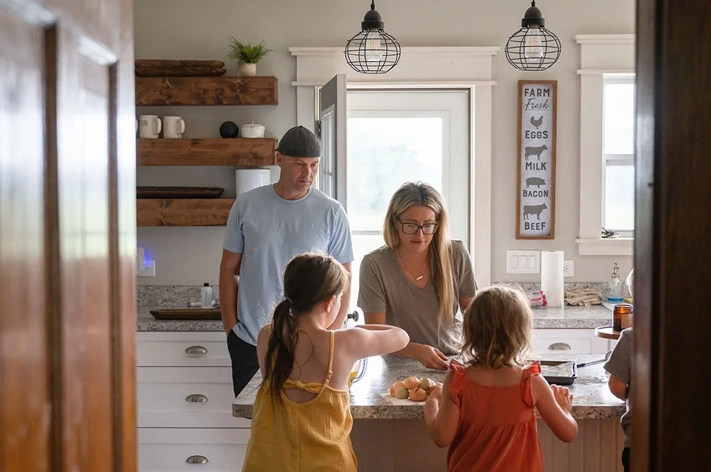 Veteran family having a meal in the kitchen