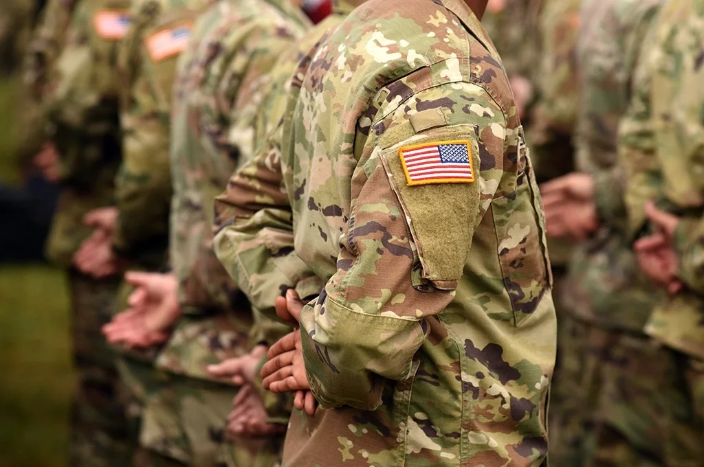 A platoon of soldiers at parade rest