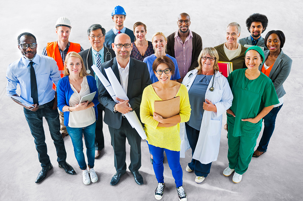 A group of multicultural veterans in their work clothing