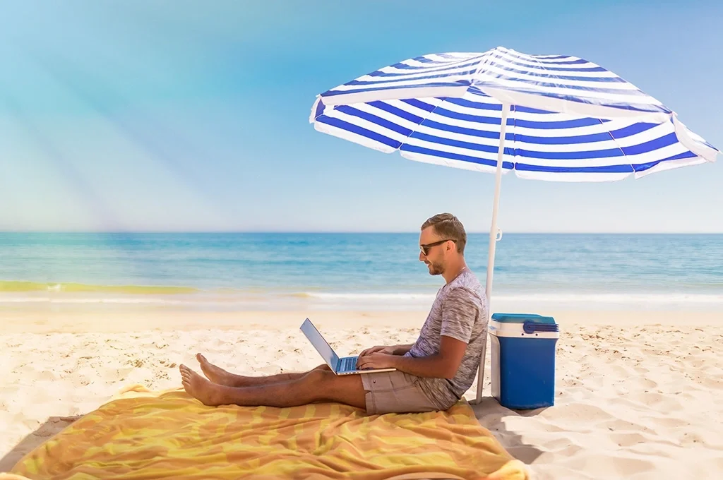 man working at the beach